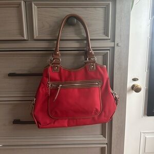 Chaps Gramercy Red Shoulder Bag purse with Brown Trim NWT